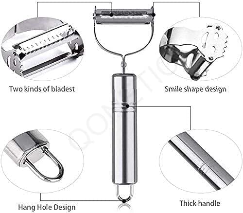 Delamu Cord Cover 2 in 1 Stainless Steel Julienne Vegetable Peeler Multi-Functional Fruit & Veggie Shredder Slicer and Grater for Potatoes, Carrots, Cucumbers (Silver, 18 x 8.2 x 2.4 cm)|B0GPJ6CYGW