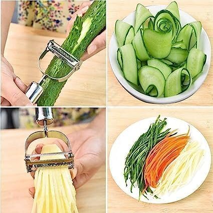 Delamu Cord Cover 2 in 1 Stainless Steel Julienne Vegetable Peeler Multi-Functional Fruit & Veggie Shredder Slicer and Grater for Potatoes, Carrots, Cucumbers (Silver, 18 x 8.2 x 2.4 cm)|B0GPJ6CYGW