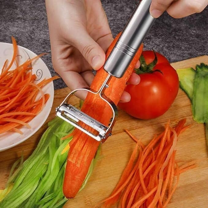 Delamu Cord Cover 2 in 1 Stainless Steel Julienne Vegetable Peeler Multi-Functional Fruit & Veggie Shredder Slicer and Grater for Potatoes, Carrots, Cucumbers (Silver, 18 x 8.2 x 2.4 cm)|B0GPJ6CYGW