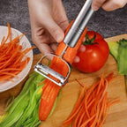 Delamu Cord Cover 2 in 1 Stainless Steel Julienne Vegetable Peeler Multi-Functional Fruit & Veggie Shredder Slicer and Grater for Potatoes, Carrots, Cucumbers (Silver, 18 x 8.2 x 2.4 cm)|B0GPJ6CYGW