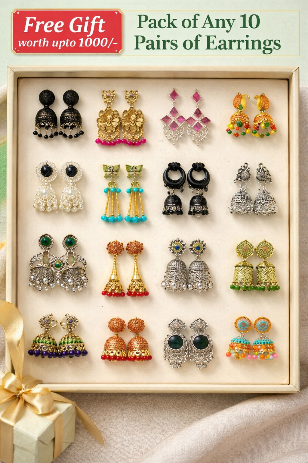 Pack of Any 10 Stylish Earrings Combo with Free Gift