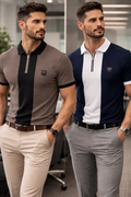 Men’s Premium Colorblock Zip Polo T-Shirts – Smart Casual Professional Wear (Pack of 2)