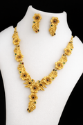 Elegant Floral Gold Necklace Set with Gemstone Accents
