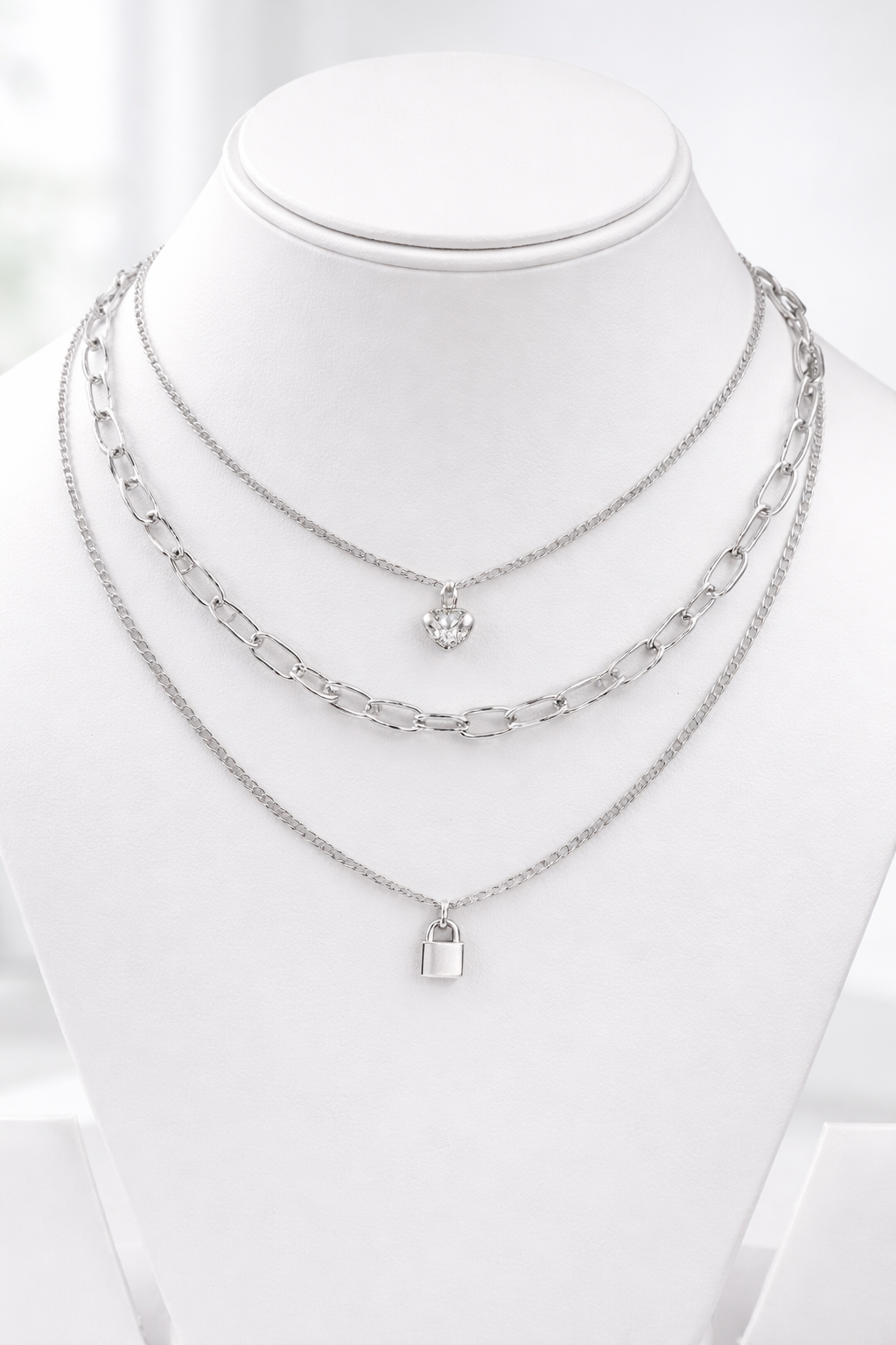 Stylish Layered Silver Necklace Set