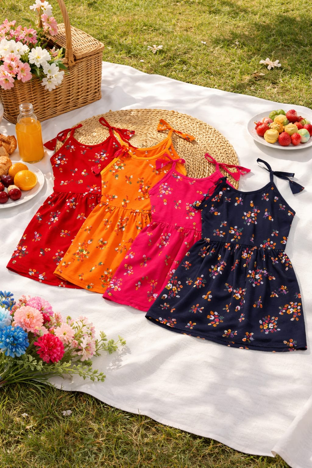 Baby Girls Cotton Floral Sleeveless Frock Dress – Pack of 4