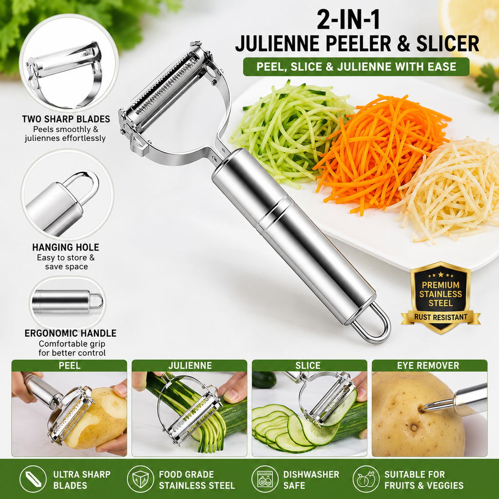 2-in-1 Stainless Steel Julienne Peeler & Vegetable Slicer