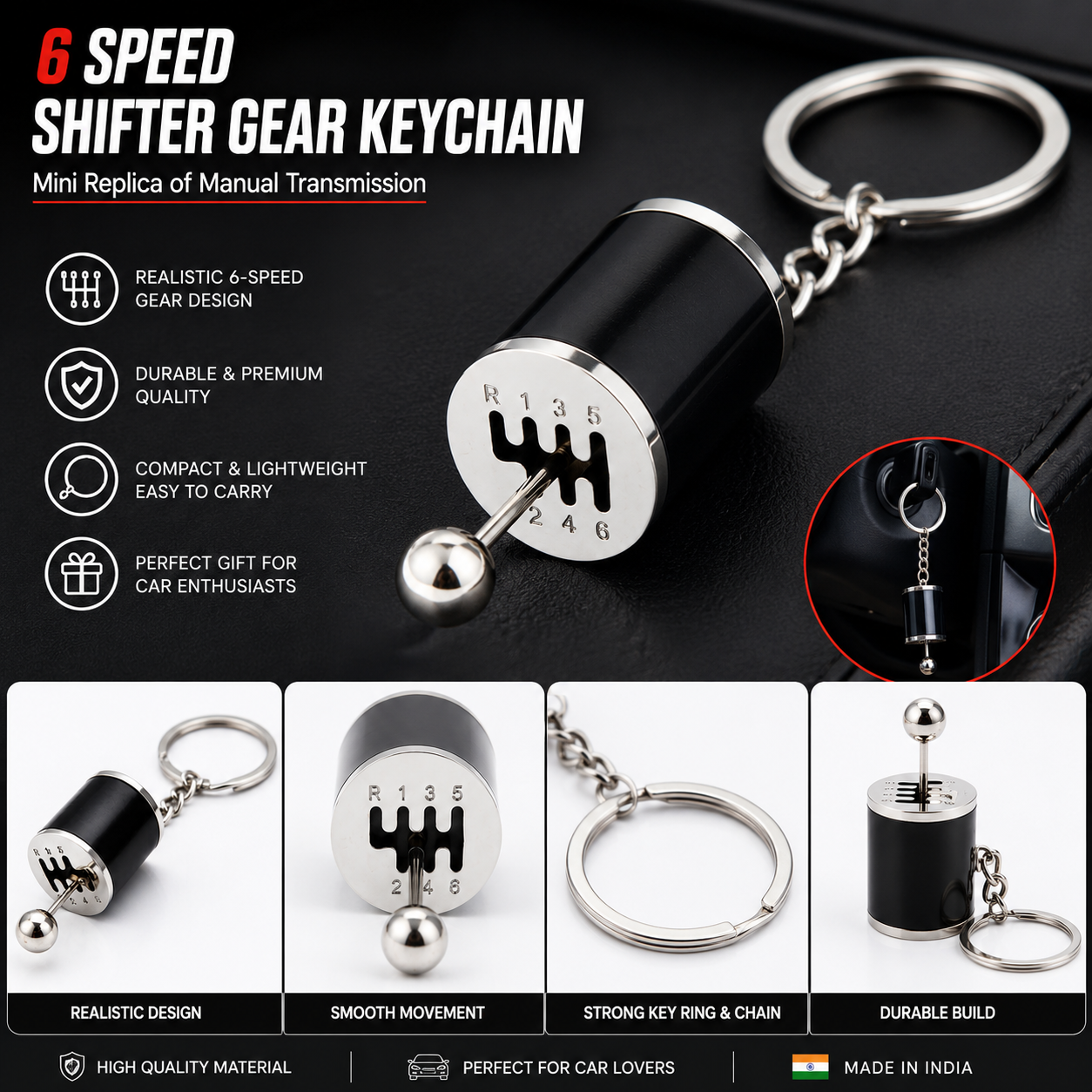 Shifter Gear Keychain – 6 Speed Manual Gear Shift Keyring